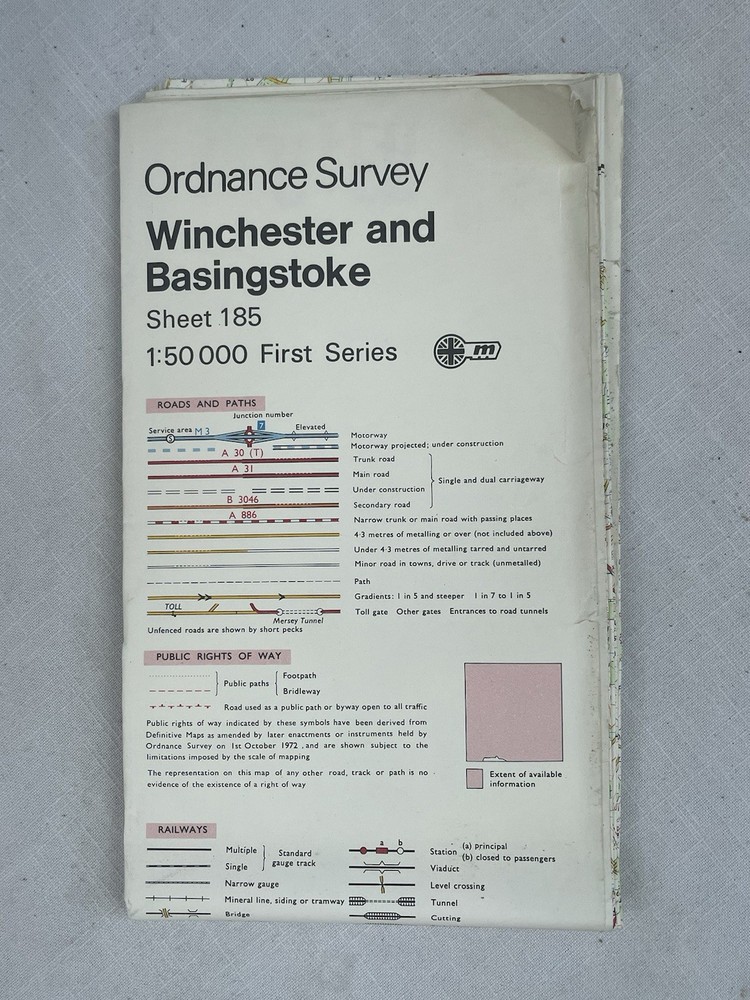 Vintage Ordnance Survey Map Sheet 185 Winchester & Basingstoke First Series