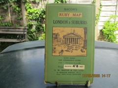 Bacon’s Ruby Map of London & Suburbs, with Index & Strangers Guide, c1948