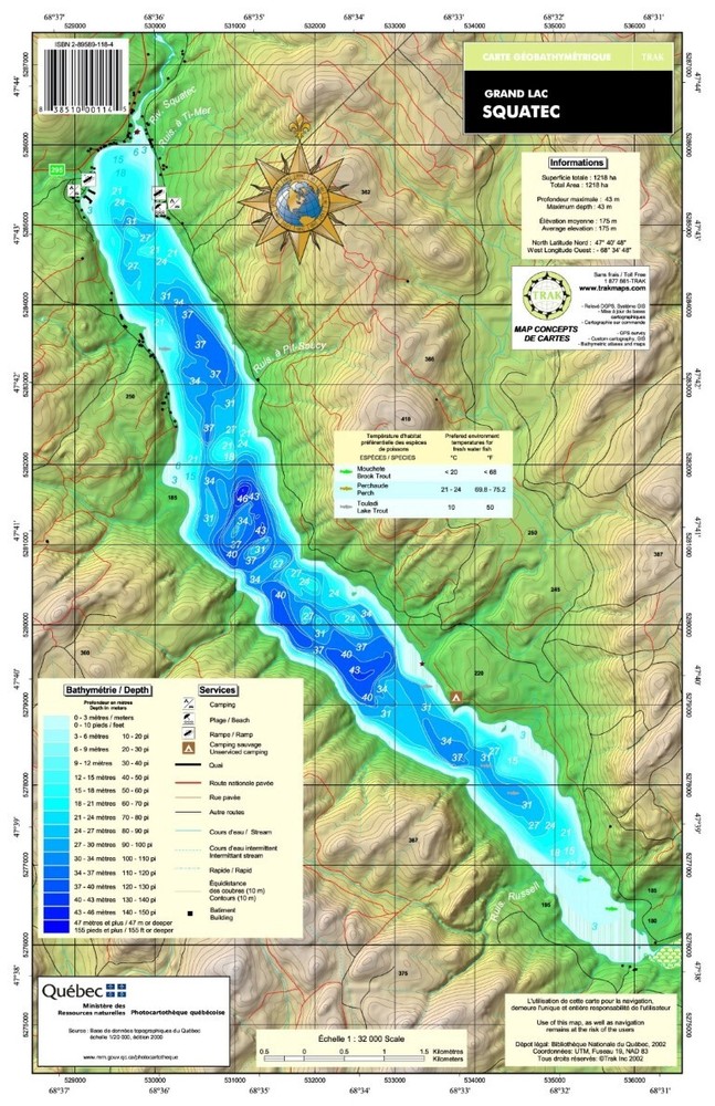 Grand Lac Squatec | Waterproof Chart | 12 x 18