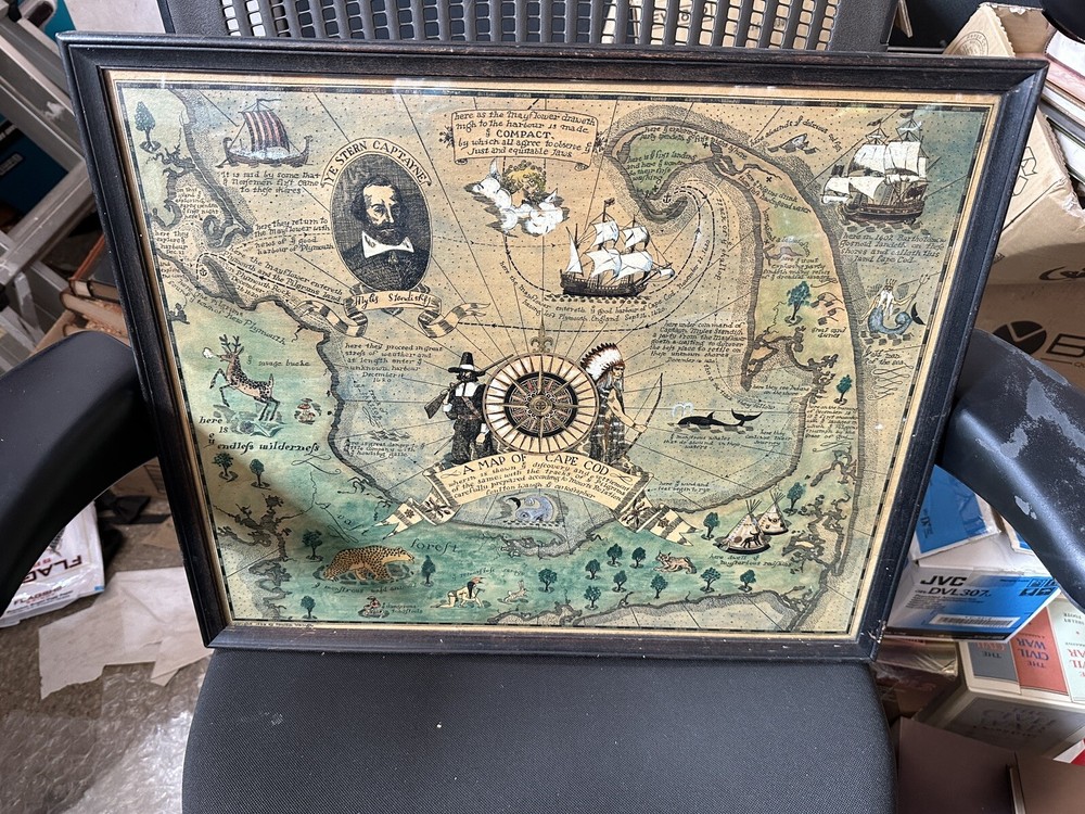 1926 COULTON WAUGH “A MAP OF CAPE COD” HAND PAINTED COLORS IN FRAME