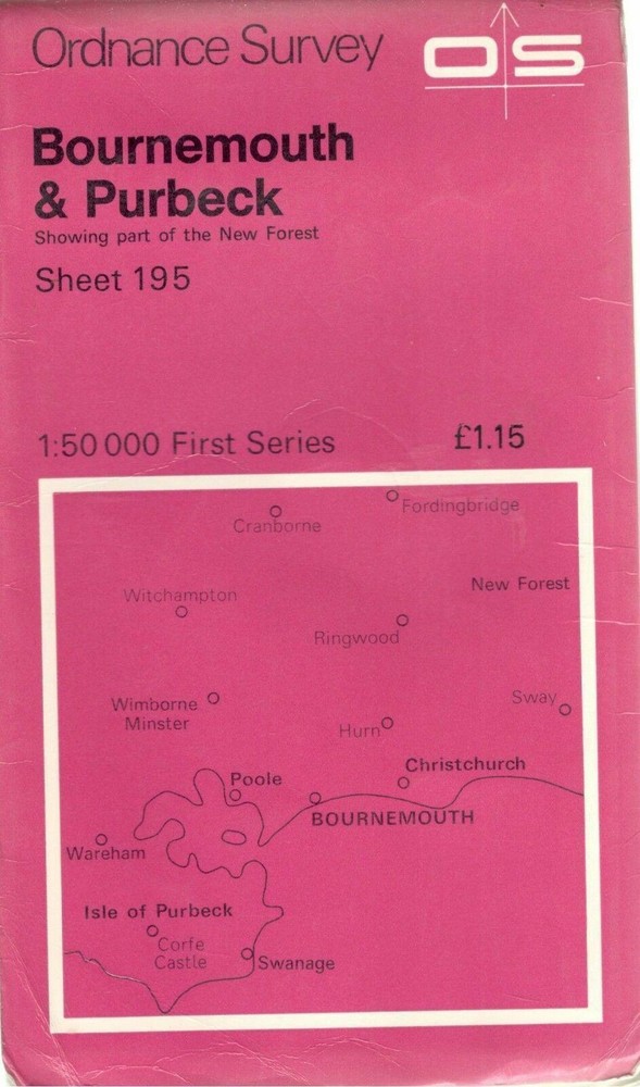 BOURNEMOUTH PURBECK No 195 1974 39580 1.500 000 First Series Ordnance Survey Map