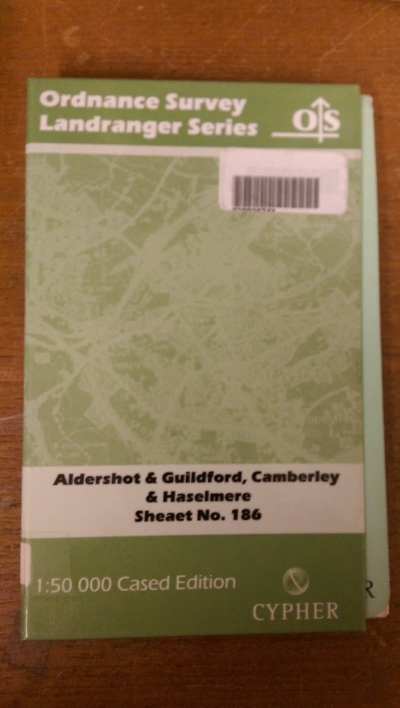 Aldershot, Guildford, Camberley, Haselmere: OS Landranger Map 1:50000 #186 (M9)