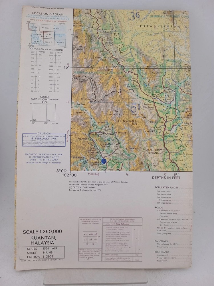 Map of Kuantan, Malaysia, 1:250,000 – Joint Operations Graphic (Air) by Ordna…