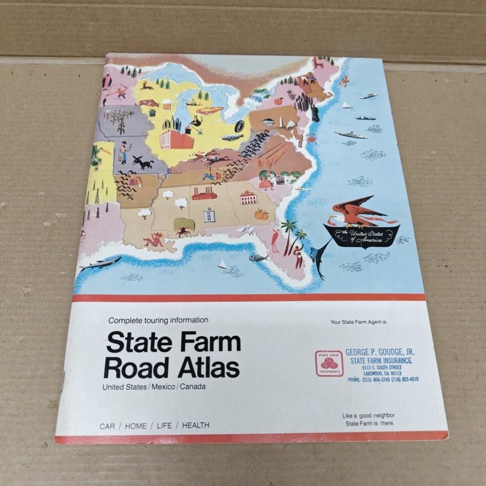 State Farm Road Atlas USA, Mexico, Canada by Rand McNally 15″ X 11 inches 1982