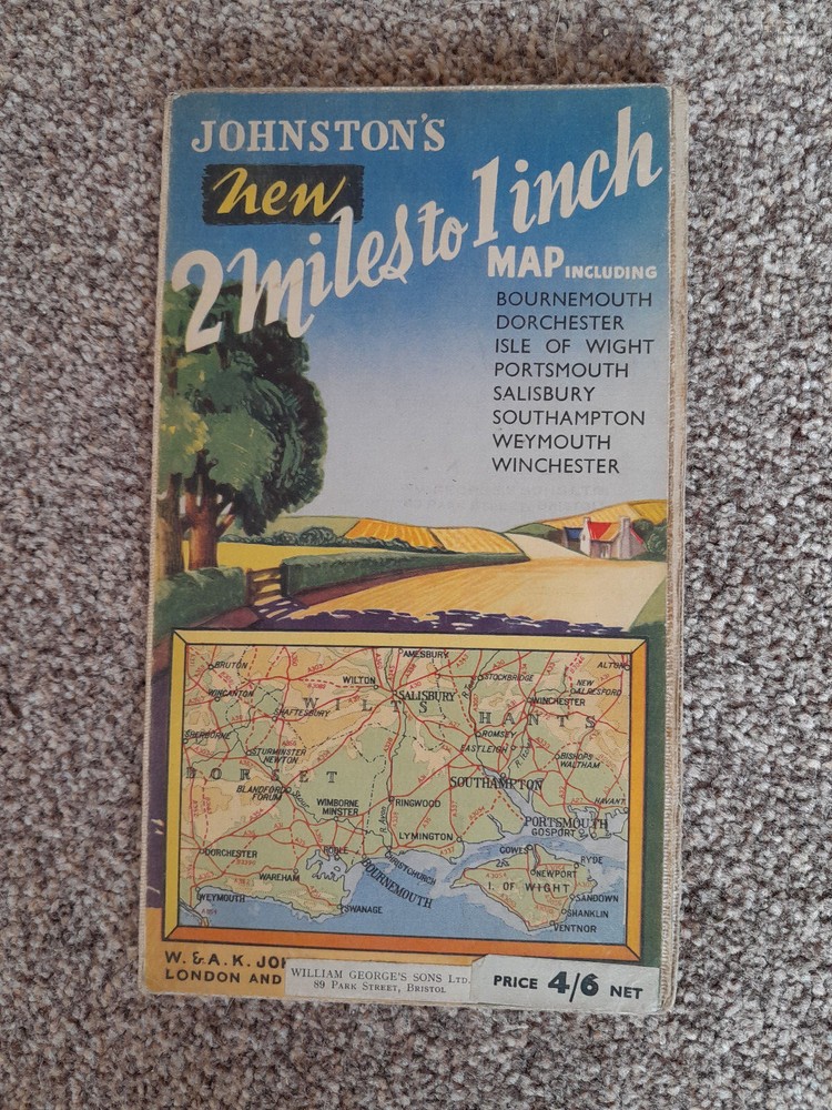 JOHNSTON’S “NEW” 2 miles to 1 inch. BOURNEMOUTH SHEET CLOTH..