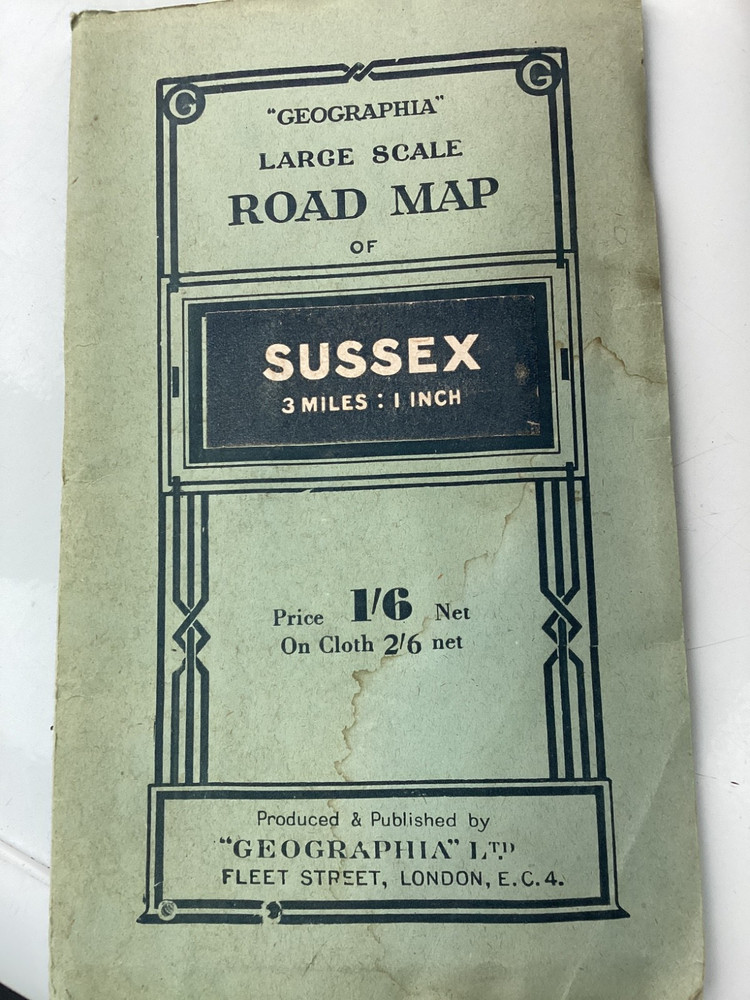 Vintage Geographia Large Scale Road Map -of SUSSEX on paper c1937