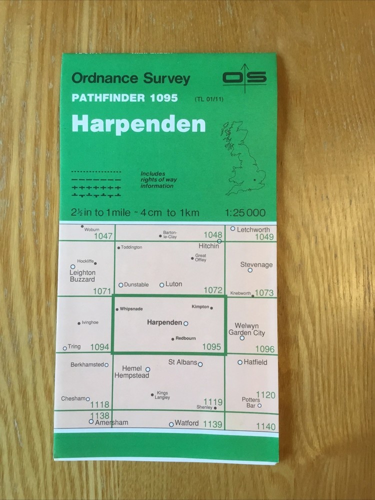 1990 Ordnance Survey Pathfinder Map 1095 TL 01/11 Harpenden (incl Redbourn )