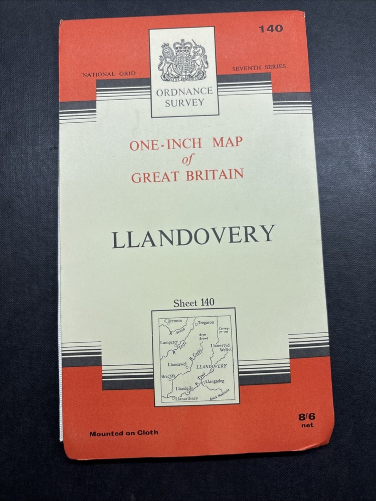Vintage Ordnance Survey Map 7th series One Inch Cloth Mounted Llandovery
