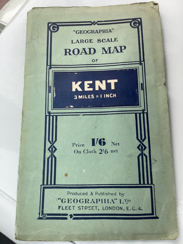 Vintage Geographia Large Scale Road Map -of KENT on paper c1937