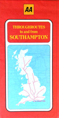 Throughroutes to and from SOUTHAMPTON – 1985 – Tourist Road Map – AA