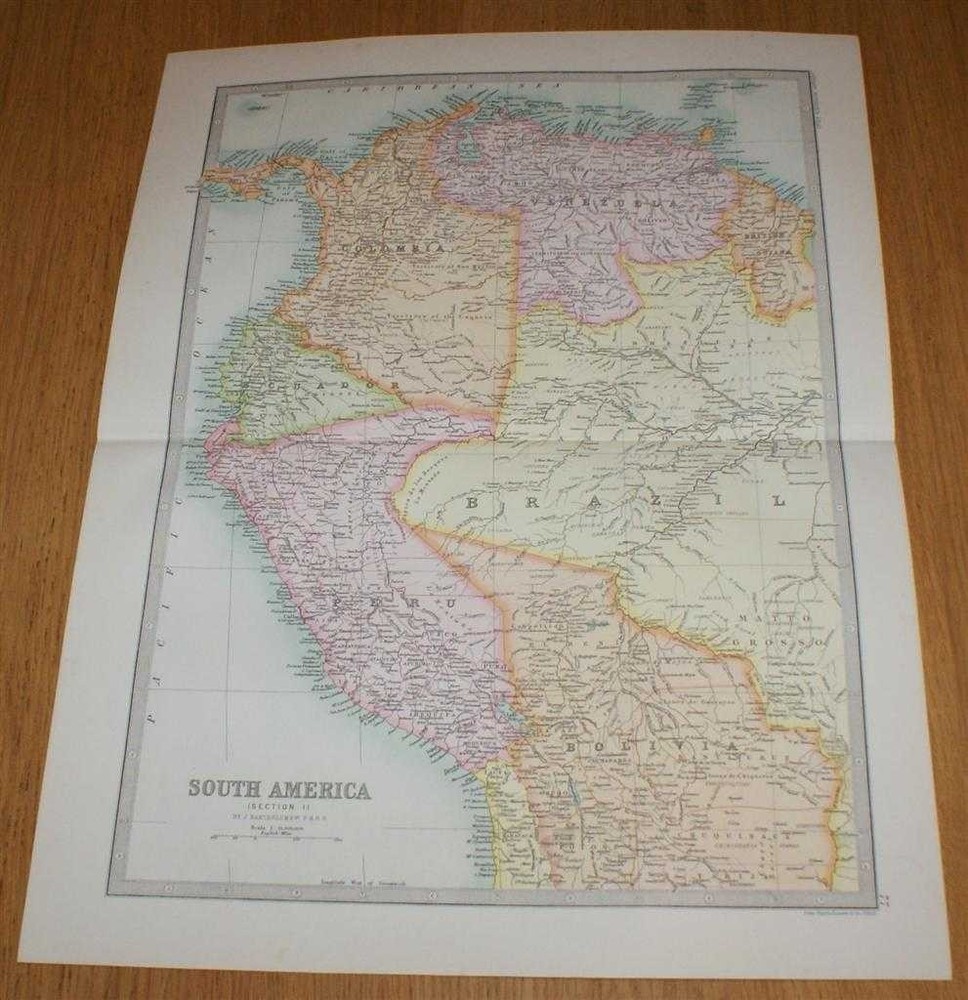Map: 1890 South America: Colombia, Venezuela, etc. from Library Reference Atlas