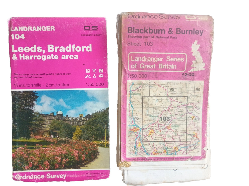 !! Two Maps !! OS Ordnance Survey Landranger Map 103 104 Blackburn Leeds
