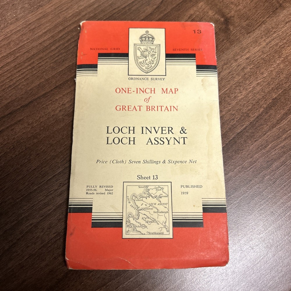 LOCH INVER & LOCH ASSYNT Sheet 13 1959 CLOTH Seventh Series Ordnance Survey 1 In