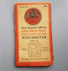 Winchester England Ordnance Survey #168 Map Hiking 1945 foldout Britain vintage