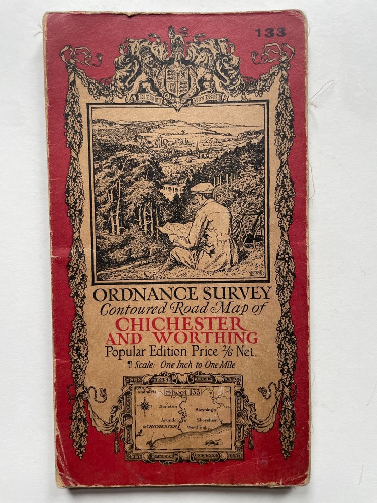 Ordnance Survey Contoured Road Map of Chichester and Worthing. Popular Edition.
