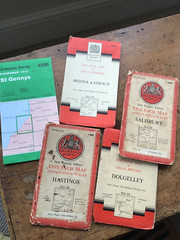 5 vintage OS one inch maps incl Hastings, Dolgelley, Salisbury and Bristol