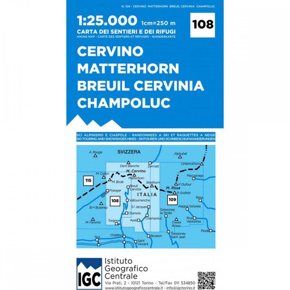 Italy Cervino Matterhorn Breuil Cervinia Champoluc – 25K IGC map 108 hiking GTA