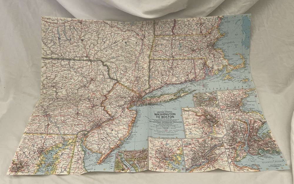 Vintage National Geographic Map United States Washington To Boston August 1962