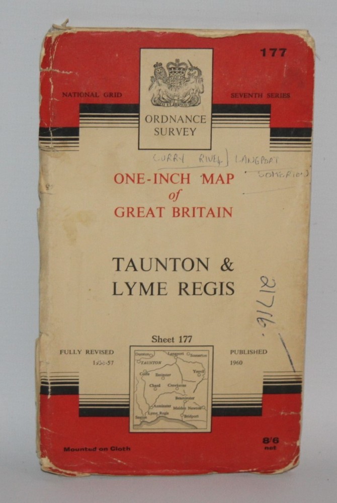 Ordnance Survey – One Inch Cloth Map – Taunton & Lyme Regis – Sheet 177 – 1960