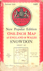 Ordnance Survey One Inch Map – New Popular Edition 107 SNOWDON – 1947 on paper