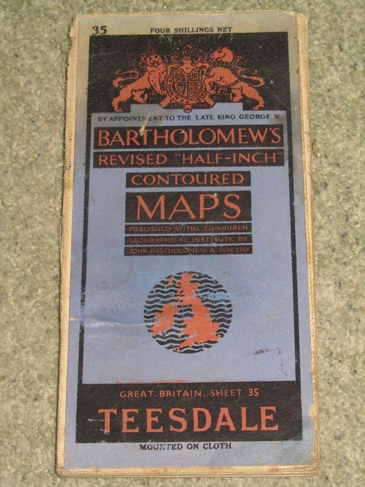 1946 Bartholomews Revised Half Inch Map: sheet 35 Teesdale – on cloth
