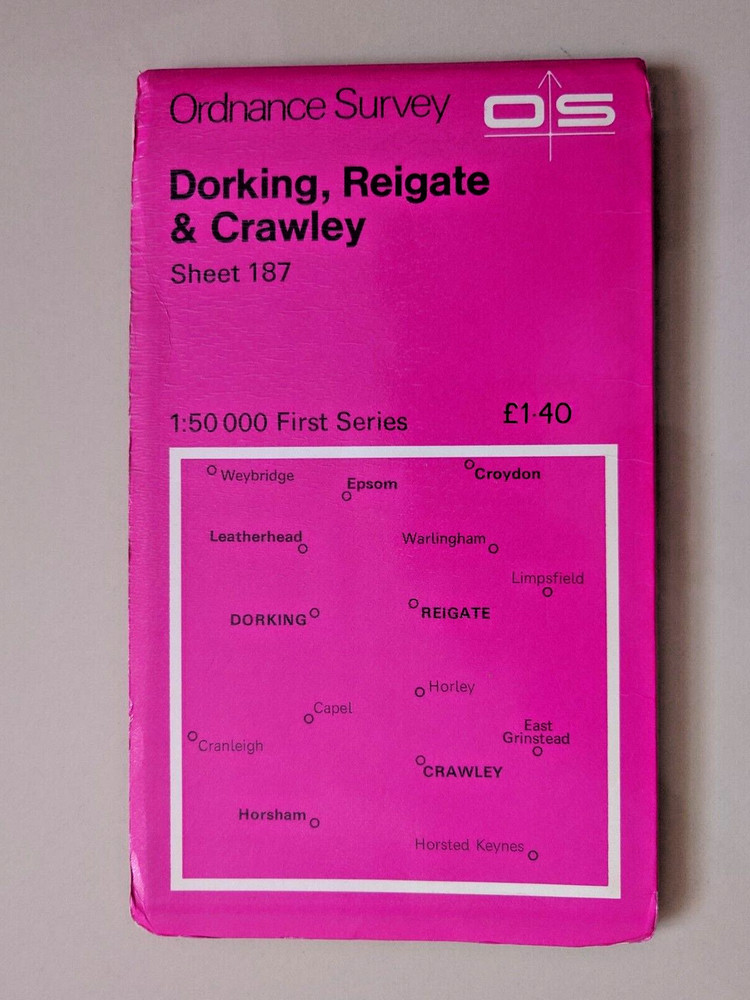 Dorking Reigate Crawley OS Map Sheet 187 1:50000 First Series 1975