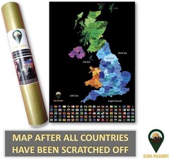 Global Walkabout A3 World & UK Scratch Off Colours Deluxe Poster Black