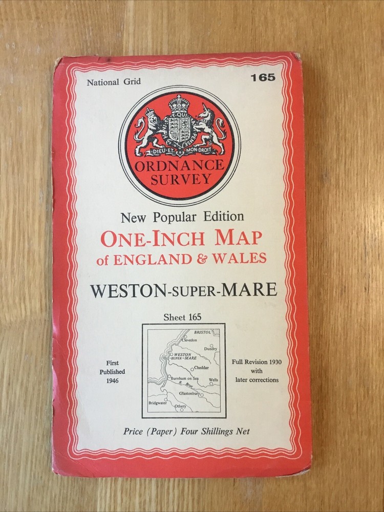 1946 Ordnance Survey One Inch Popular Edition Map 165 Weston-Super-Mare