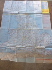 1980 AA Fold Out Wall Map UK GB Throughroutes to & from Newcastle Mancave