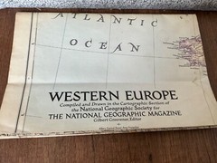 Vintage 1950 Map Western Europe National Geographic