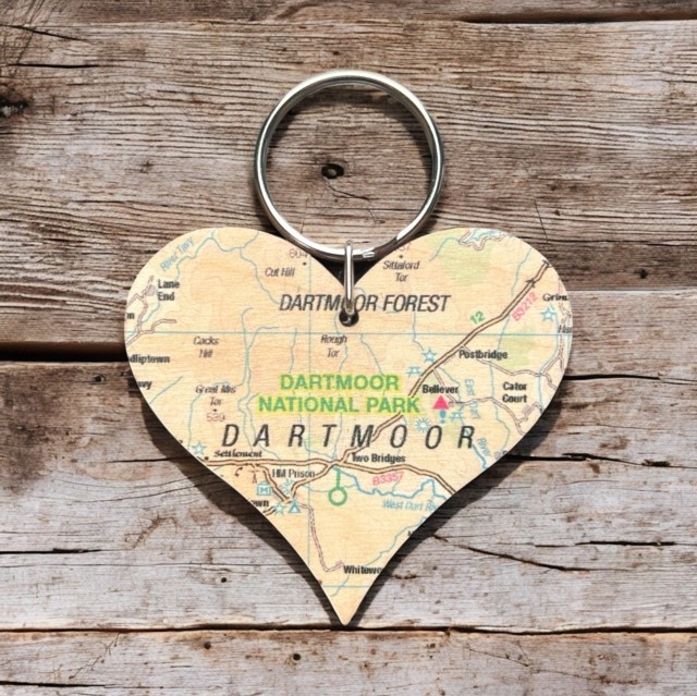 OS Map Wooden Heart Key-ring – Dartmoor National Park (General merchandise)