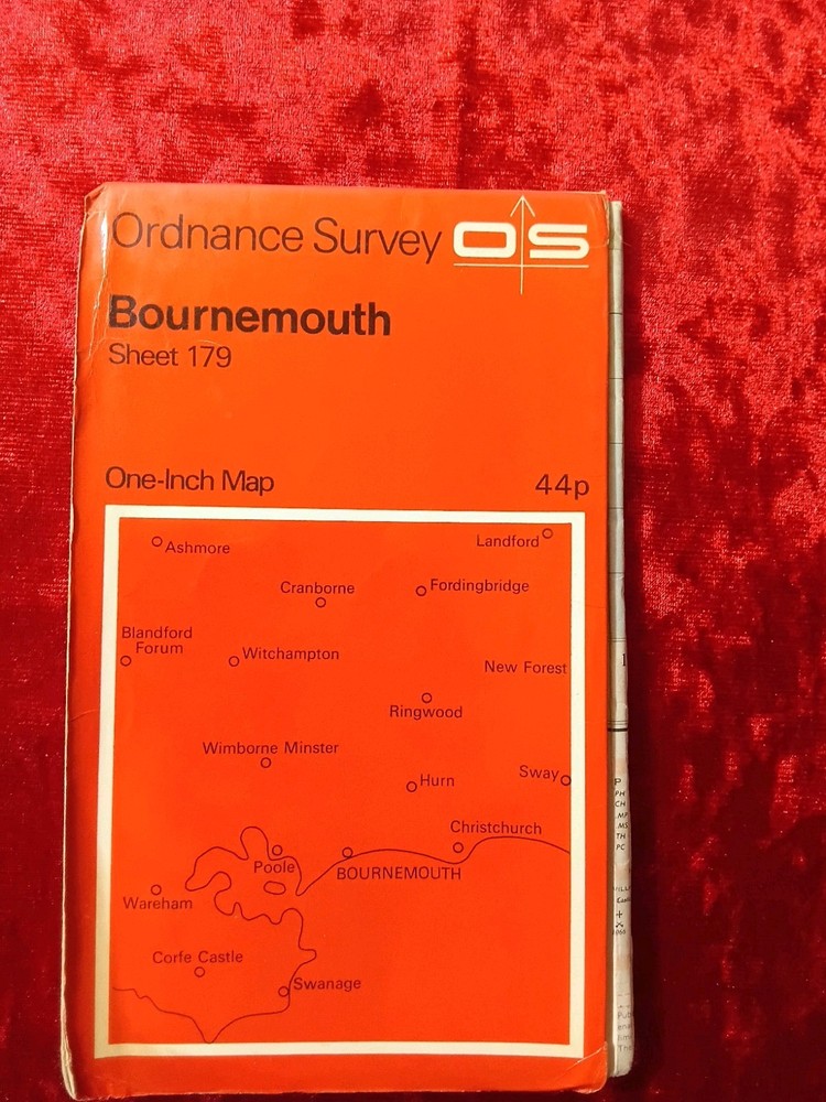 Vintage 1970s Ordnance Survey Bournemouth Sheet 179 One-Inch Map Britain OS Map