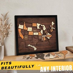12x10inch Travel Map,Wooden USA Map Puzzle,Perfect For Couples and Families Gift