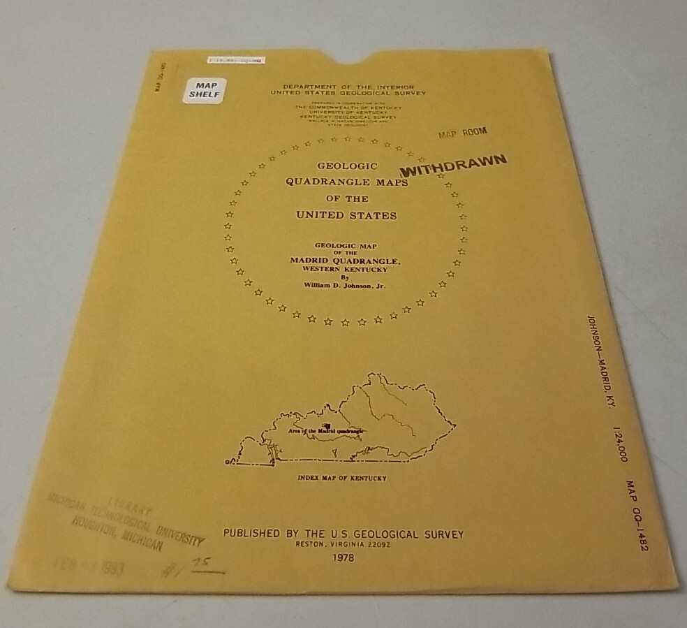 USGS Geologic Folding Map Madrid Quadrangle, Western Kentucky w/Sleeve