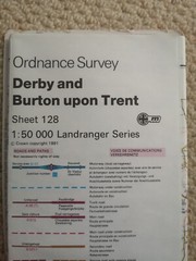 OS 128 Ordnance Survey Landranger Map Derby & Burton on Trent area – 1991 VGC