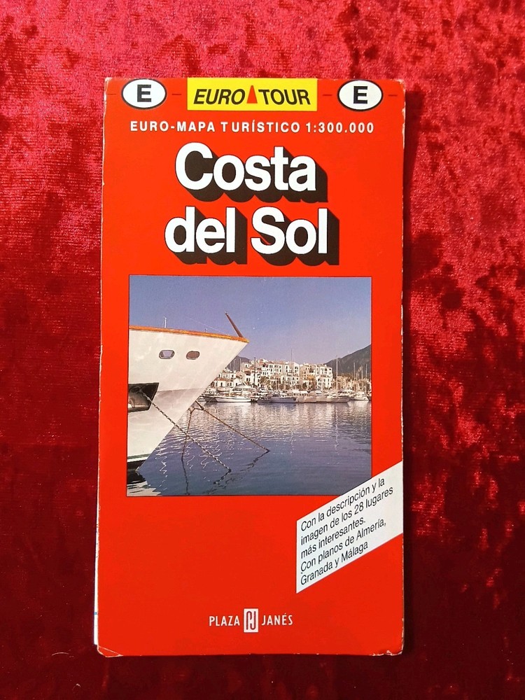 Vintage Costa Del Sol Tourist Map Spain Andalucia Granada Malaga 1990s Fold Out
