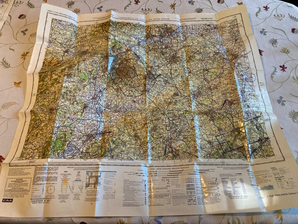 Topographical Air Chart Sheet 13 The MIDLANDS Edition 14 Aircraft Flight Map VGC
