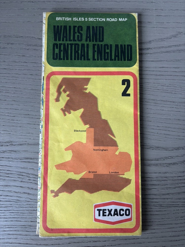 Vintage TEXACO road map WALES & CENTRAL England