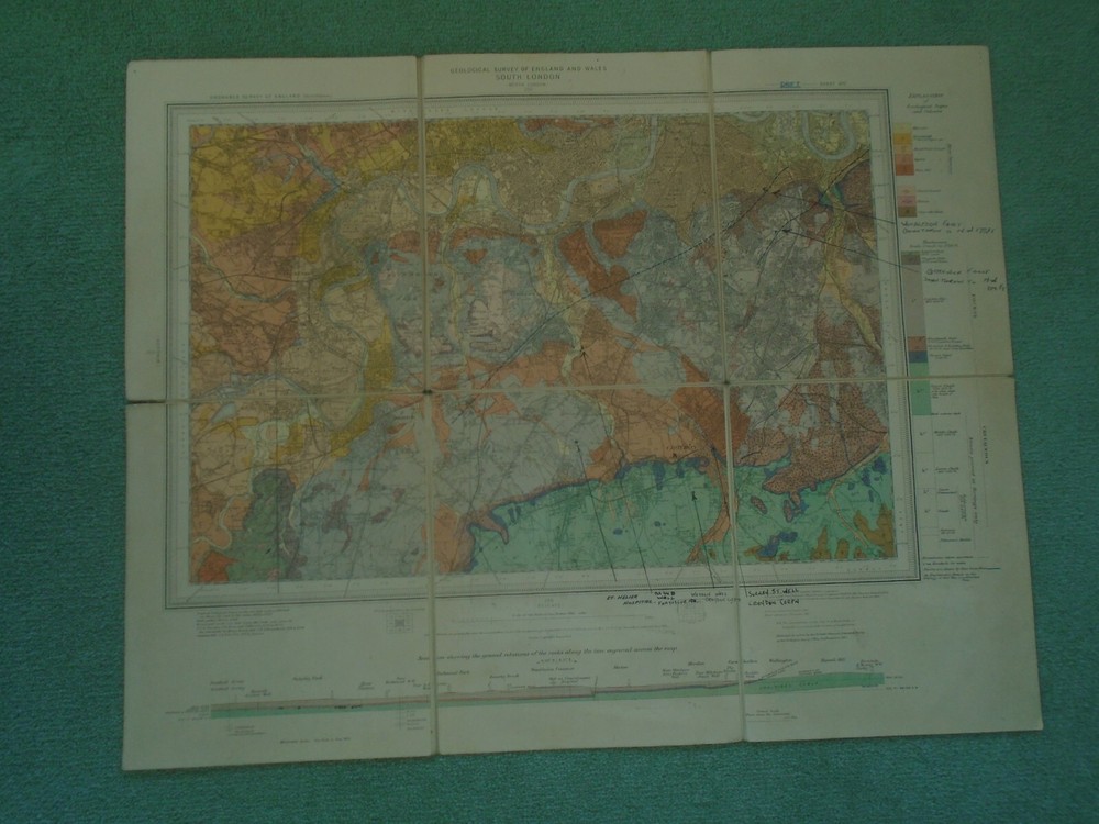 CLOTH DISS RARE Geology/Ordnance Survey South London 1921 Richmond, Chiswick