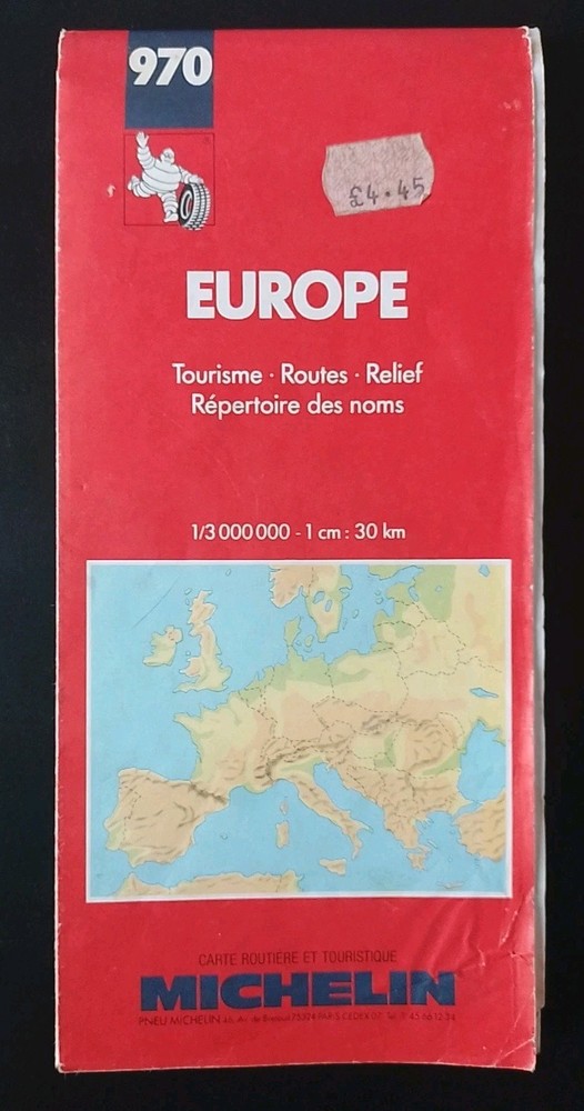 Michelin Map 970: Europe • Scale – 1:3,000 000, 1cm: 30km (1993).