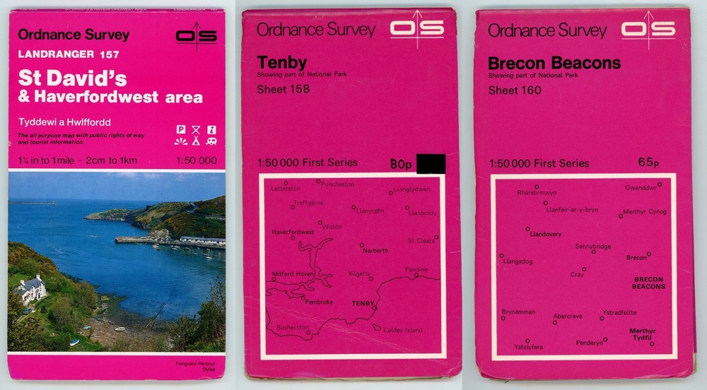 3 OS Landranger & Maps 157 158 160 Wales, St David’s Brecon Beacons Tenby