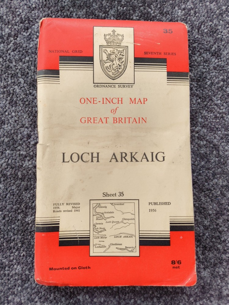 OS Ordnance Survey One Inch Cloth Map, 1961 Loch Arkaig Sheet 35