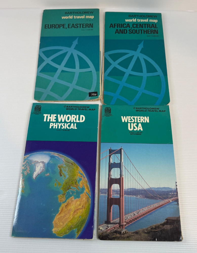 4x BARTHOLOMEW WORLD TRAVEL MAPS USA Eastern Europe Africa Etc. Bundle Job-Lot