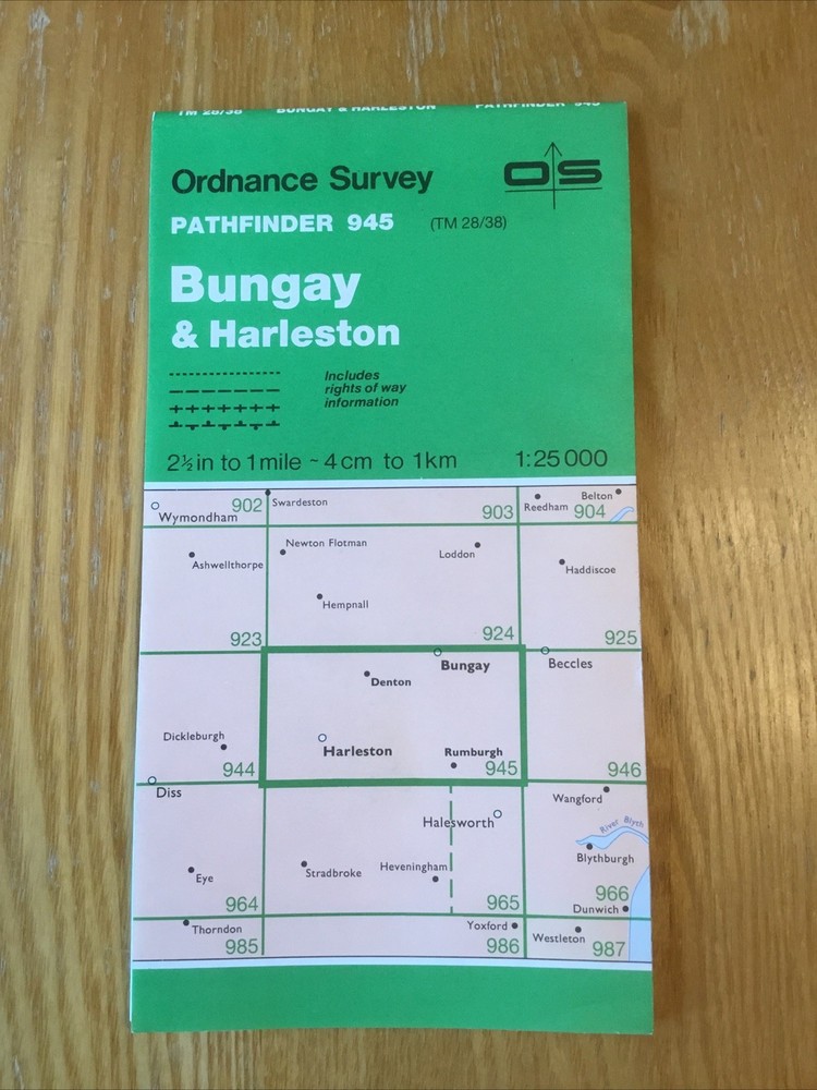 1987 Ordnance Survey Pathfinder Map 945 TM 28/38 Bungay & Harleston (inc Denton