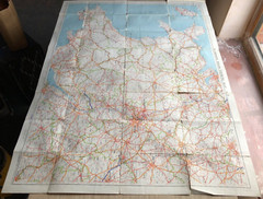 Austin Motors vintage Midlands/Wales map, imperfect, + 1987 Austin journal
