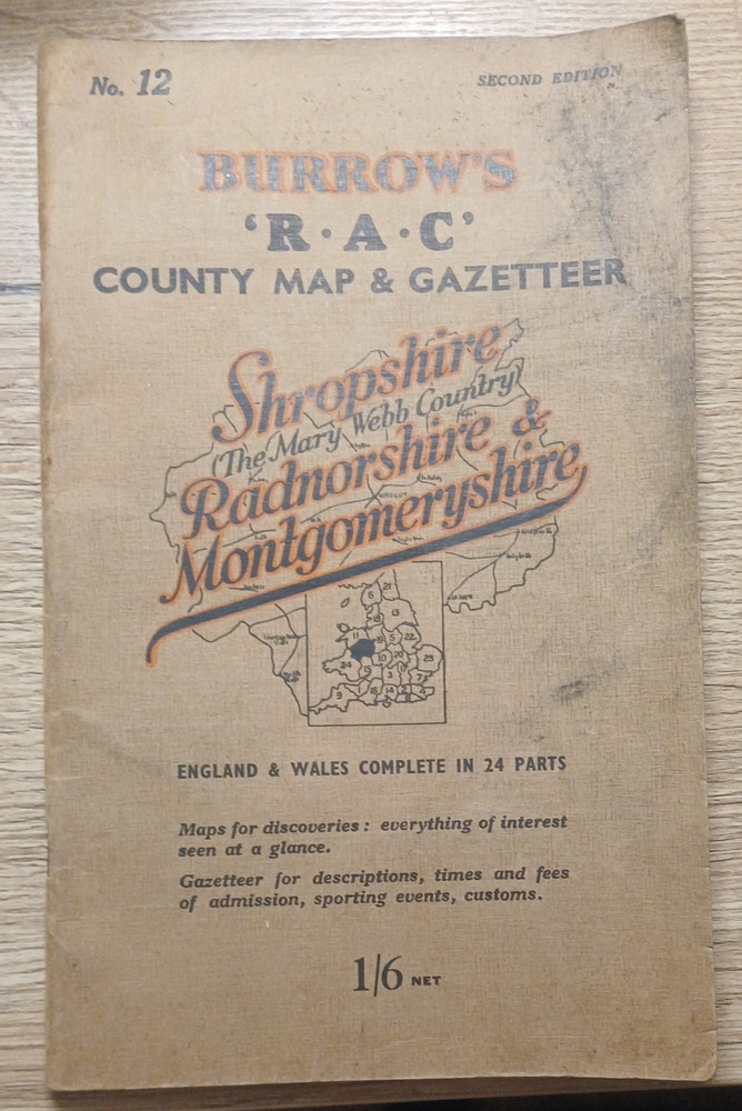 RARE Vintage Burrow’s RAC County Map & Gazetteer no 12 or 124 2nd ed. Shropshire