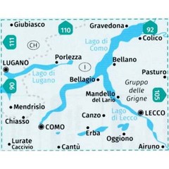 Italy + Switzerland Lake Como Lake Lugano Kompass hiking + cycling map 91