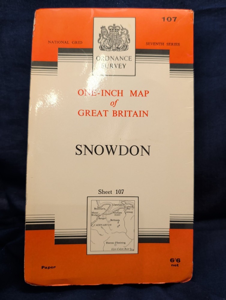 SNOWDON Vintage Ordnance Survey One Inch Map 7th series Paper Mounted 107 VGC…