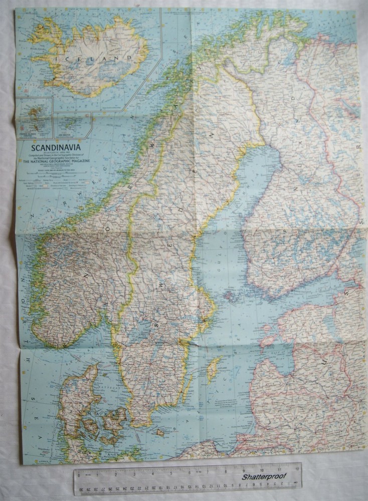 1963 National Geographic map Atlas Plate 34 Scandinavia