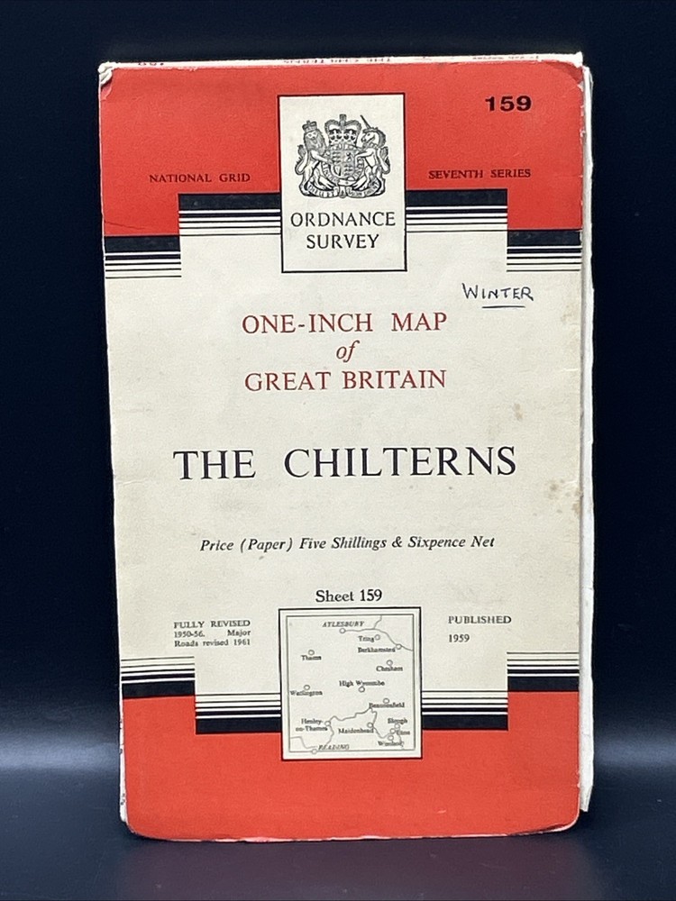 Vintage Ordnance Survey One Inch The Chilterns 1959 Map On Paper Seventh Series